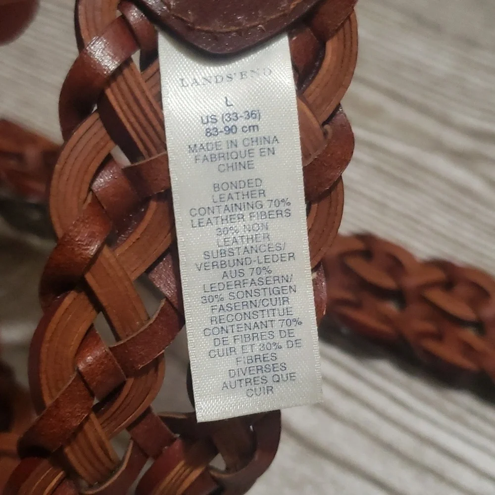 Lands end brown breided bondad leather woman belt L